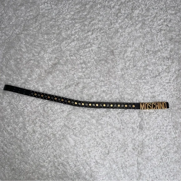 Authentic Moschino Black Studded Logo Belt 42 display picture 1